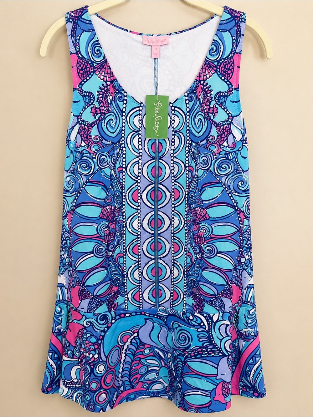 Lilly Pulitzer Abigail Shift Dress Sea Jewels Blue Pink Resort Rare Size 14 NWT